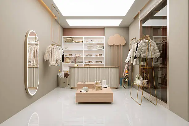 Retail interior with warm beige walls, white trim, and light wood accents by a painting company in Catonsville, MD.